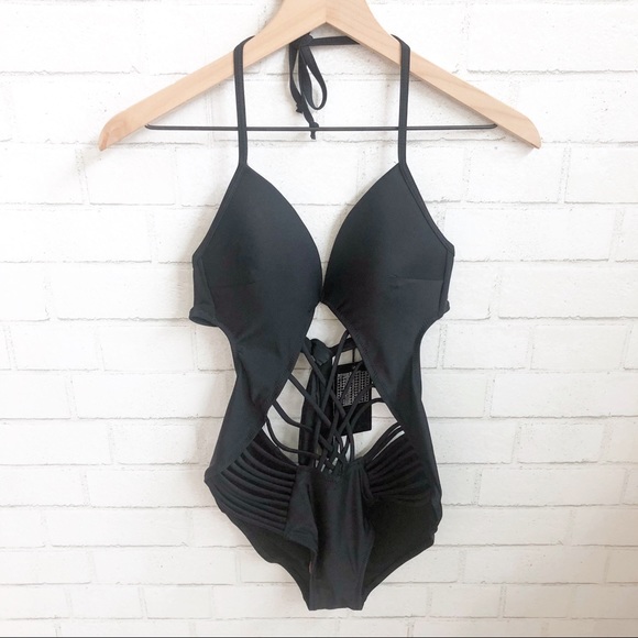 NWT- FASHION NOVA Black Cut Out One Piece Swimsuit - Picture 1 of 4